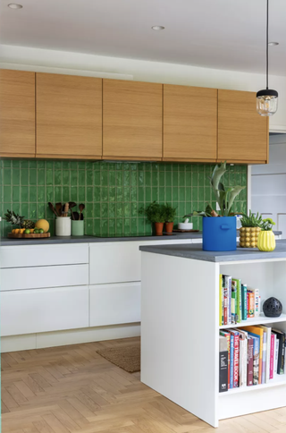 kitchen with green splashback