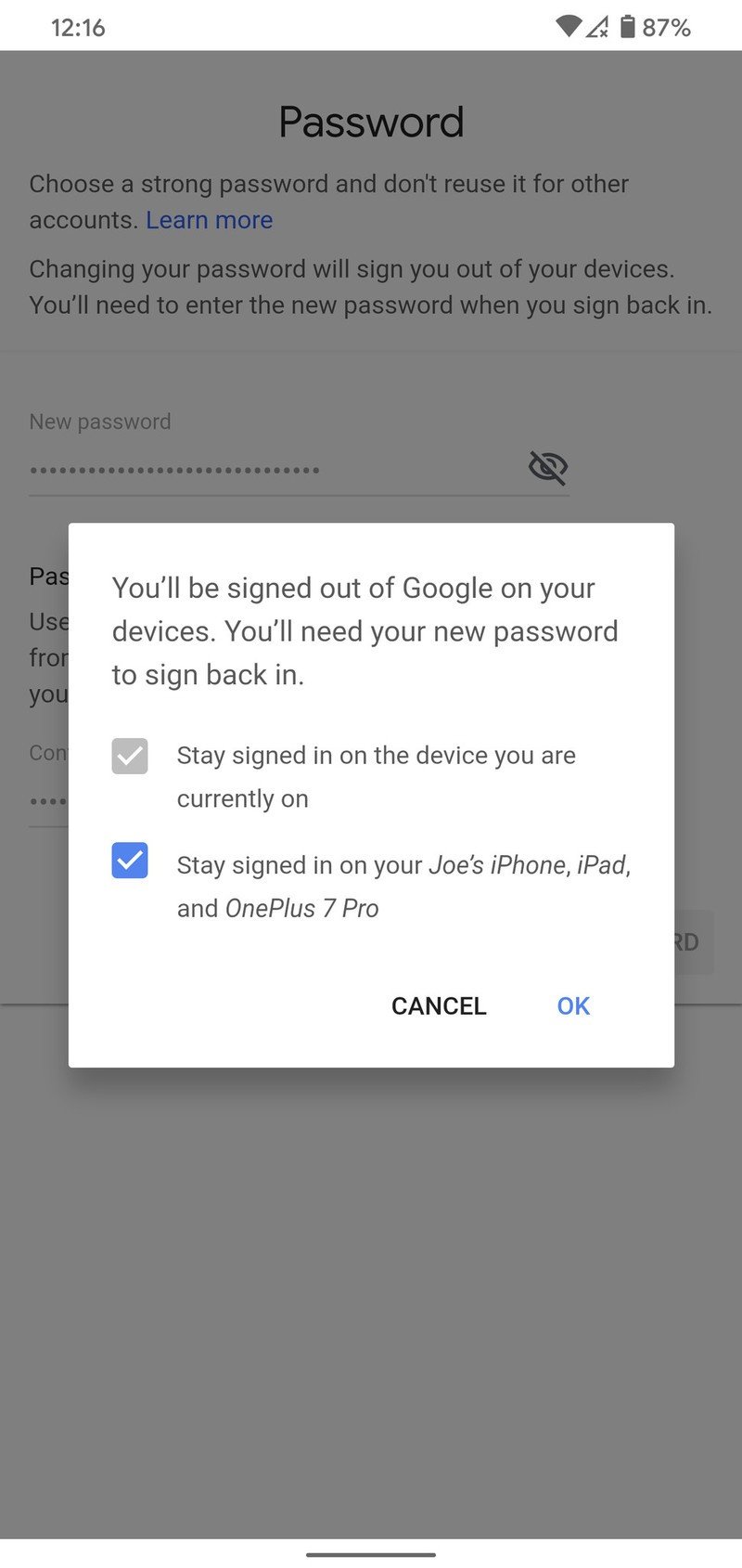 How to change your Google password