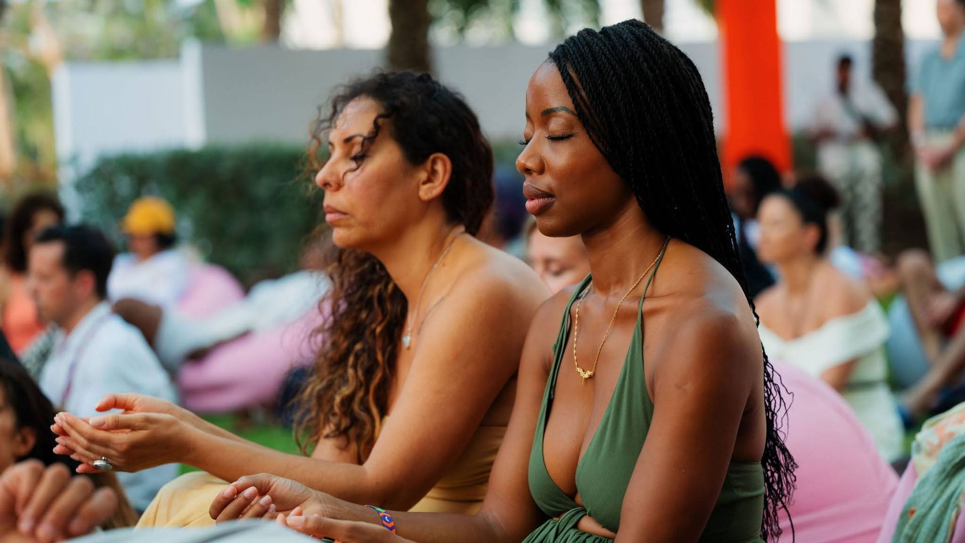 A-Fest review: Two women meditating at the festival