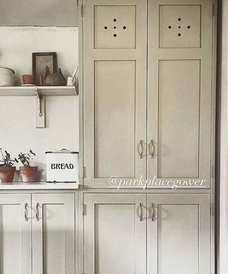 IKEA kitchen cabinet hack, deVOL- style cabinet on Instagram