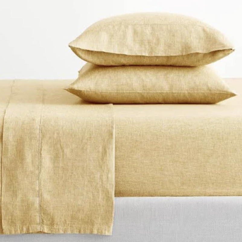 Pottery Barn, Belgian Flax Linen Hemstitch Sheet Set in Daffodil