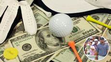 A picture of a golf ball on money