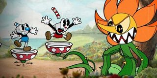 Cuphead is caught off guard by a nasty flower.