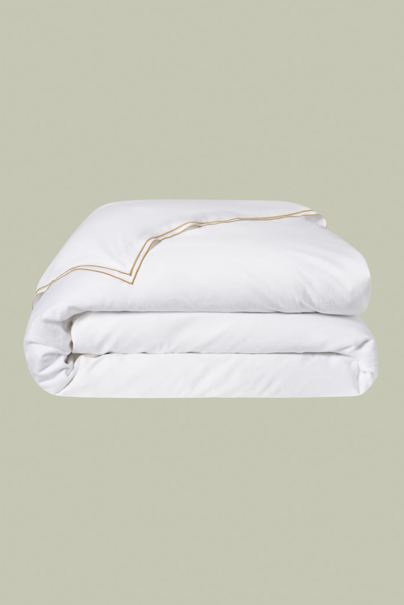 A white duvet with yellow piping