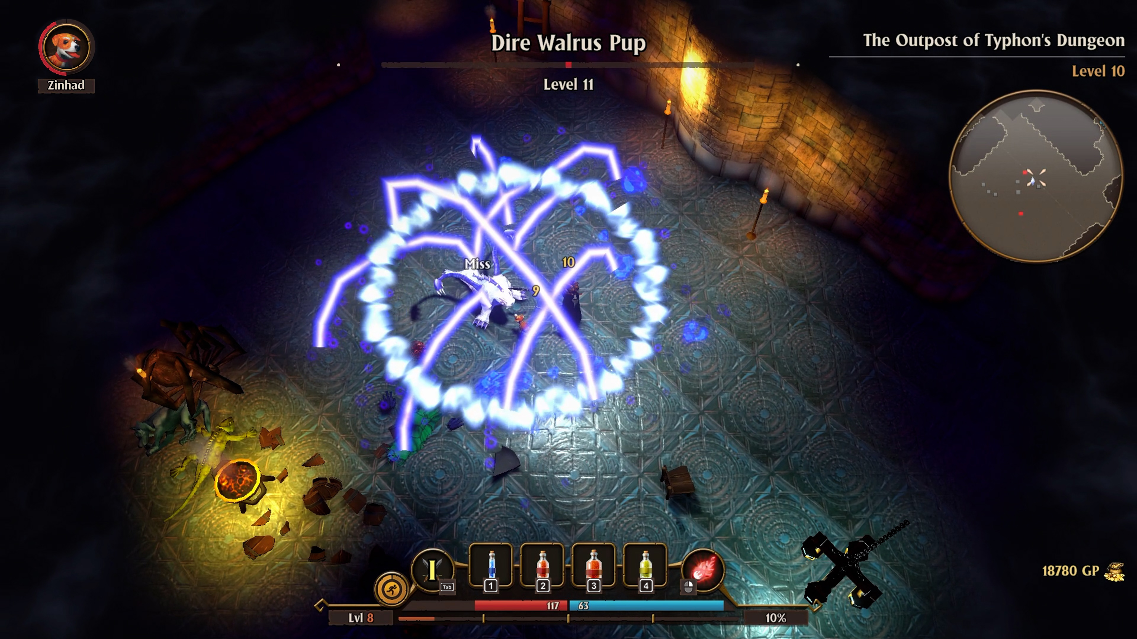 Battling a Dire Walrus Pup in Fate: Reawakened