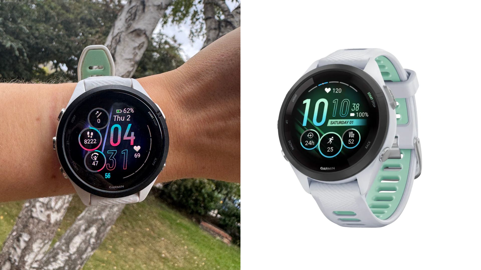 Grace Walsh wearing Garmin Forerunner 265 next to product