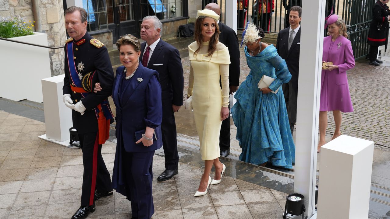 Grand Duke Henri of Luxembourg, Maria Teresa, Grand Duchess of Luxembourg, Abdullah II of Jordan, Queen Rania of Jordan, Letsie III of Lesotho, &#039;Masenate Mohato Seeiso, Alois, Hereditary Prince of Liechtenstein, and Sophie, Hereditary Princess of Liechtenstein arrive ahead of the Coronation of King Charles III and Queen Camilla on May 6, 2023