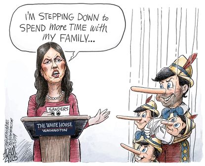 Political Cartoon U.S. Sarah Sanders Pinocchio Press Secretary Lies