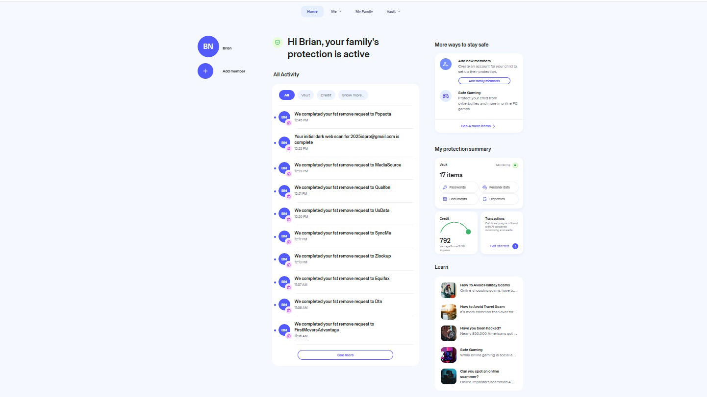 Screenshot of the Aura Identity Theft Protection web interface