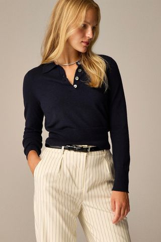 Featherweight Cashmere-Blend Long-Sleeve Polo Shirt