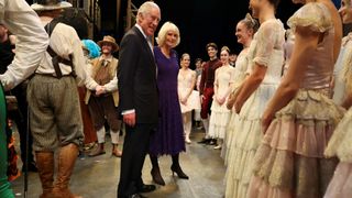 King Charles III and Queen Camilla meet cast members of the Royal Ballet after their performance of Carlos Acosta's 'Don Quixote'