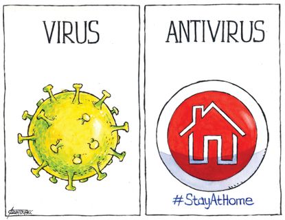 Editorial Cartoon U.S. COVID-19 Coronavirus quarantine home anti-virus