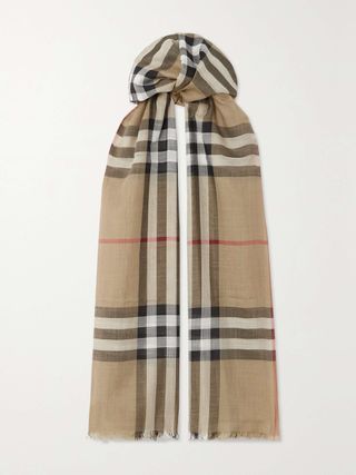 Fringed Checked Wool and Silk-Blend Scarf