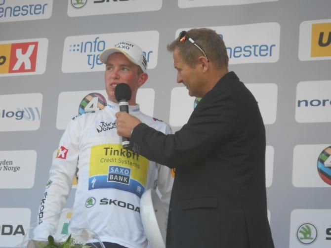 Tinkoff-Saxo's Jesper Hansen in the white jersey