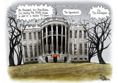 Political cartoon U.S. Hope Hicks resignation FBI investigation The Apprentice