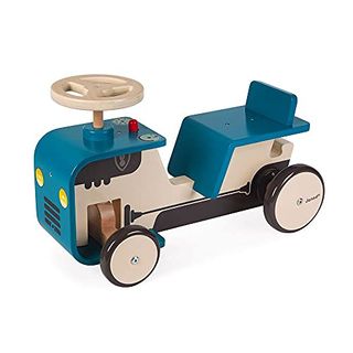 Janod - Wooden Tractor - Wooden Toy - Directional Steering Wheel - Integrated Horn and Trailer Hitch - Silent Wheels - From 18 Months Old, J08053