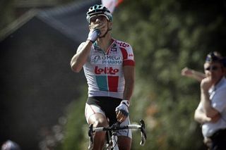 Philippe Gilbert (Omega Pharma-Lotto) celebrates his Flèche Wallonne victory.