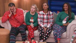Josh, Britney, Danielle, and Taylor on the couch in Big Brother: Reindeer Games