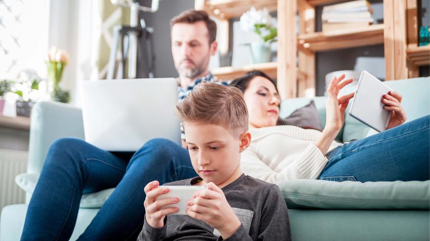 Family using different internet connected devices