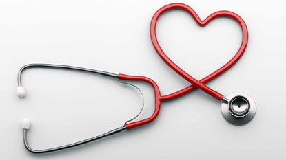 stethoscope with red cord shaped like a heart