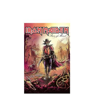 The cover art of Iron Maiden's Piece Of Mind hardback book, showing band mascot Eddie walking through a Western-inspired wasteland.