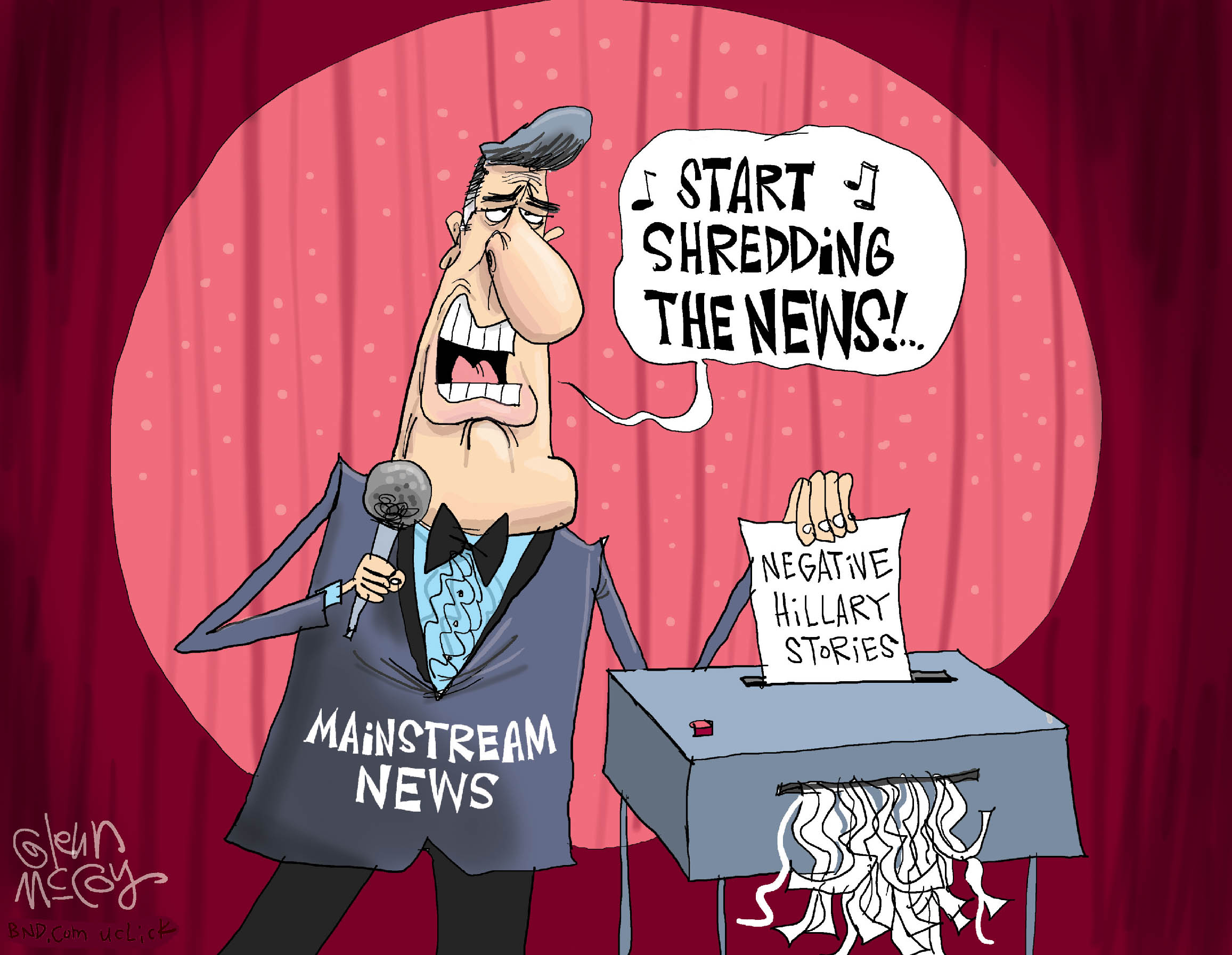 Political cartoon U.S. 2016 election Hillary Clinton negative Media