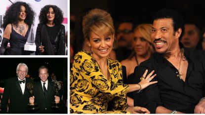Comp image of three pairs of celebrities with their famous parents, top left is Diana Ross and Tracy ellis ross, bottom left is Keifer Sutherland and Donald sutherland and to the right is Nicole Richie and Lionel richie 