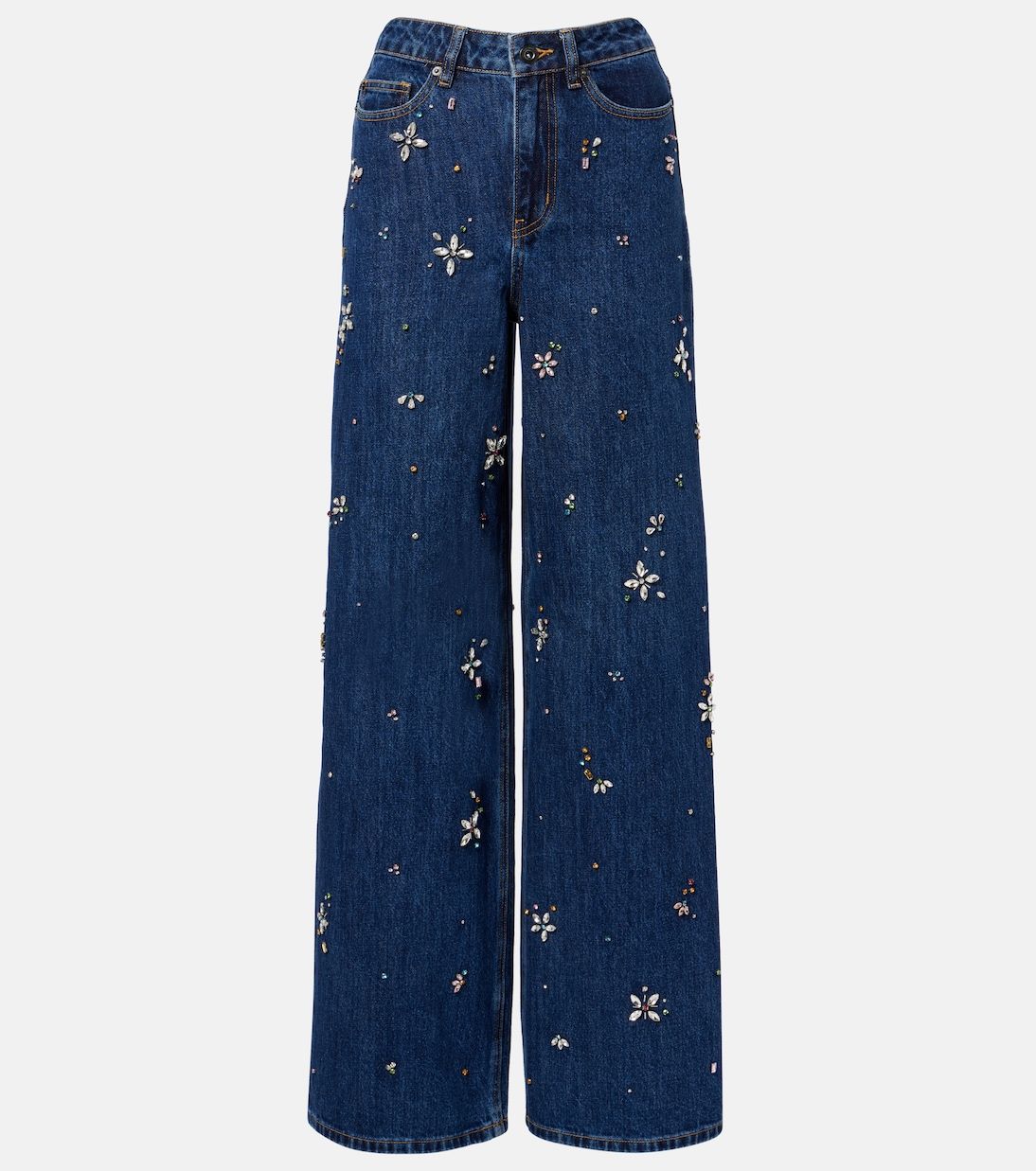 Embellished High-Rise Wide-Leg Jeans