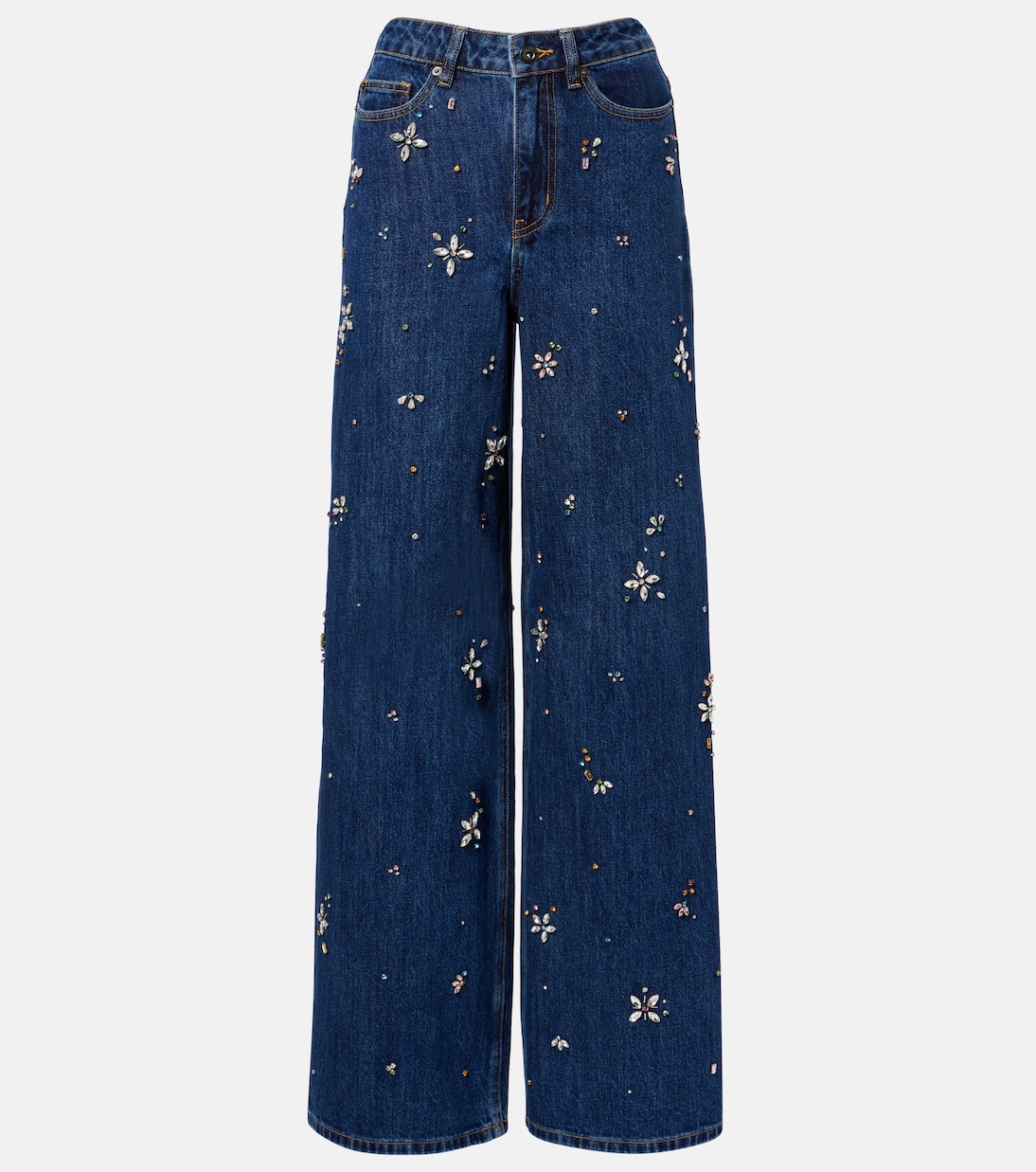Embellished High-Rise Wide-Leg Jeans