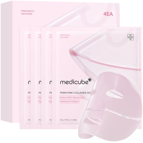 Medicube Salmon Dna Pdrn Pink Collagen Jelly Gel Mask | Overnight Face Mask for Glass Glow Skin- Elasticity, Hydrating, Firming and Moisturizing | Korean Skincare, 28g, 4ea