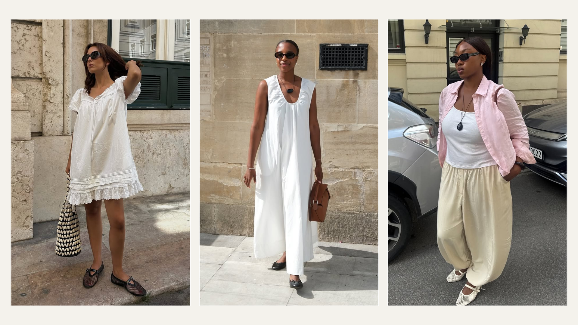 Three summer outfits with ballet flats