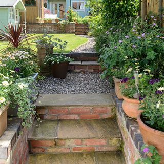 brick garden steps with paving stones