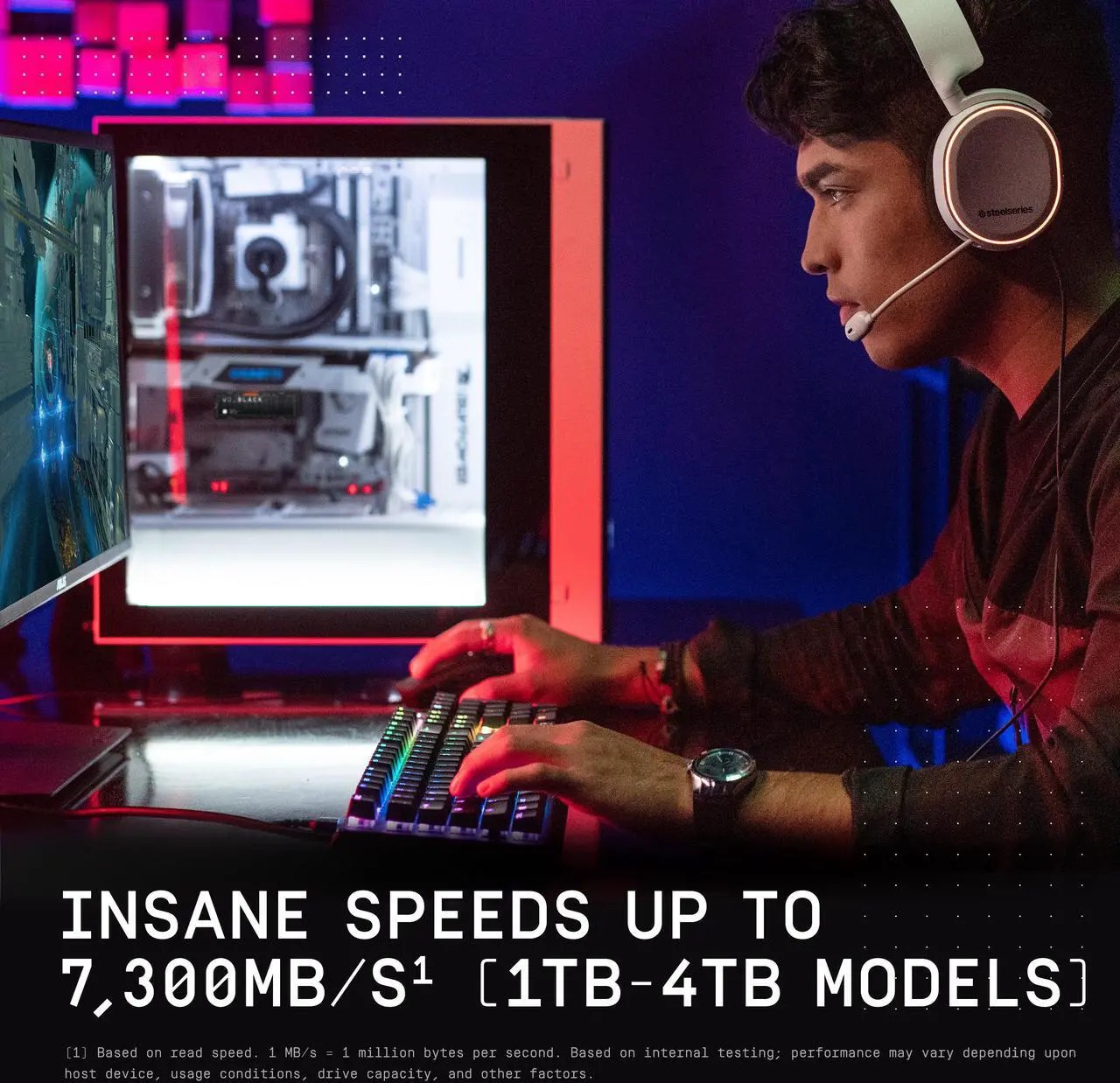 Promotional image of the WD_Black 4TB SSD (SN850X)'s read speeds