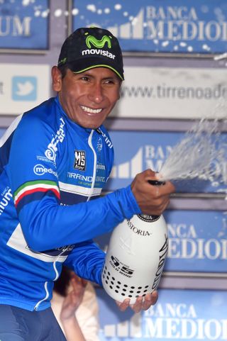 Nairo Quintana (Movistar) enjoying his champagne spray