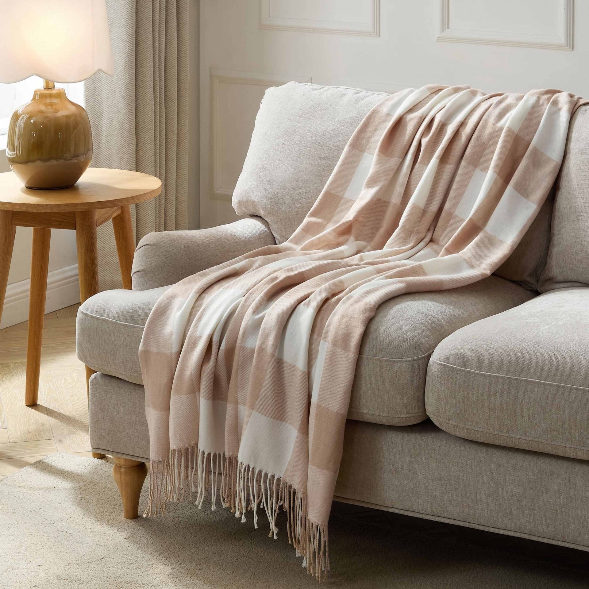 Gingham Sofa Throw - Tan