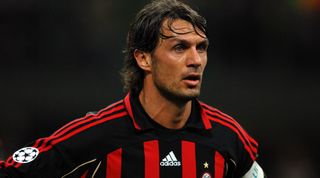 MILAN, ITALY - APRIL 03: Paolo Maldini of AC Milan is seen during the UEFA Champions League Quarter Final first leg match between AC Milan and Bayern Munich at the Stadio Giuseppe Meazza on April 3, 2007 in Milan, Italy. (Photo by Etsuo Hara/Getty Images)