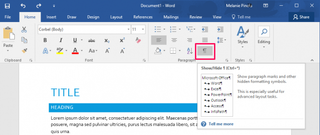 revealing formatting marks in word 2016