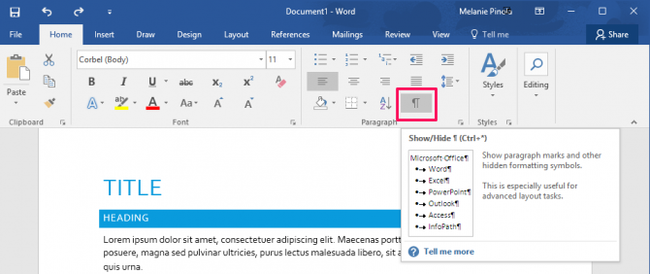 How To Show Formatting Marks In Word 2016