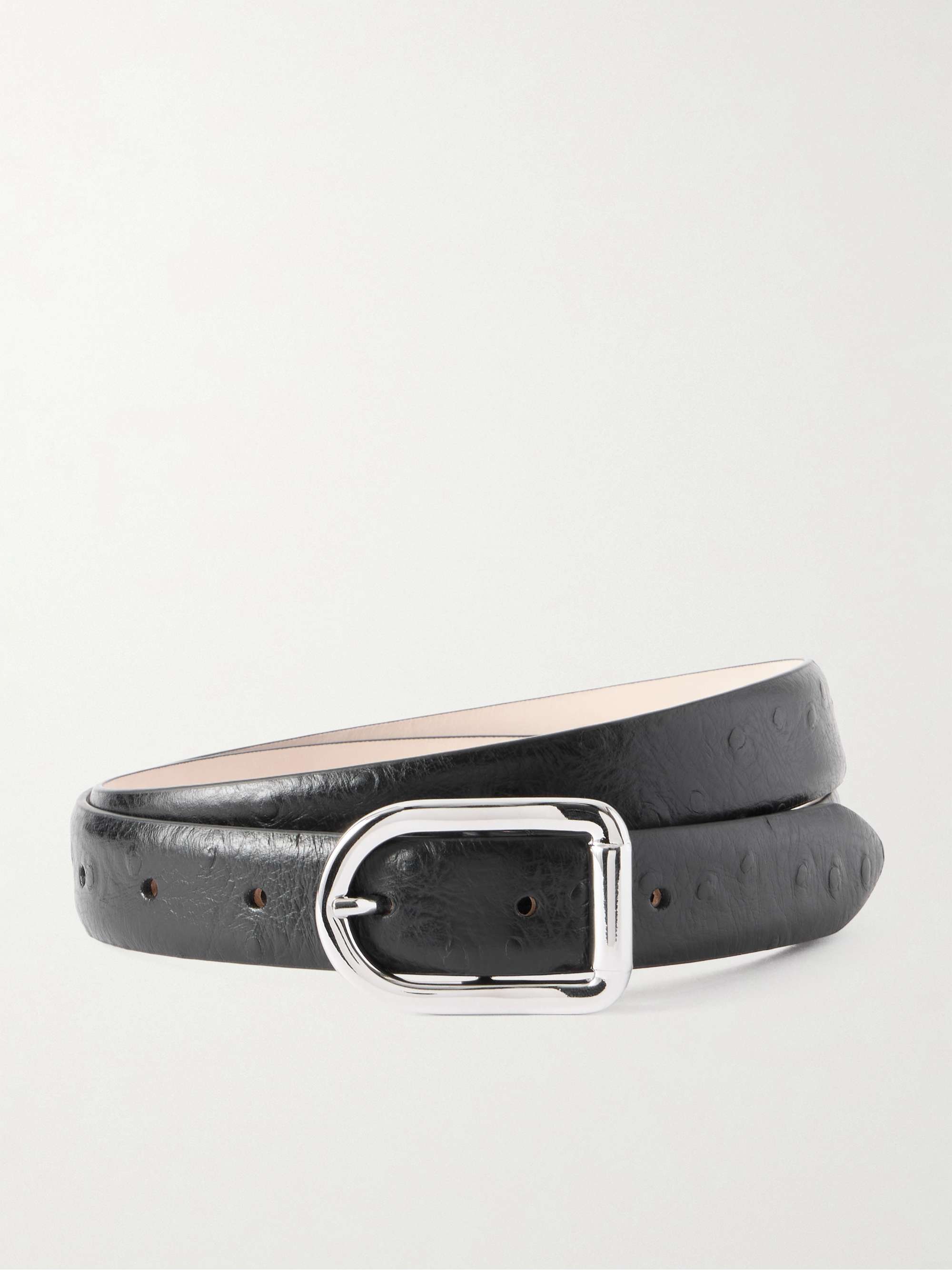 Mija Ostrich-Effect Leather Belt