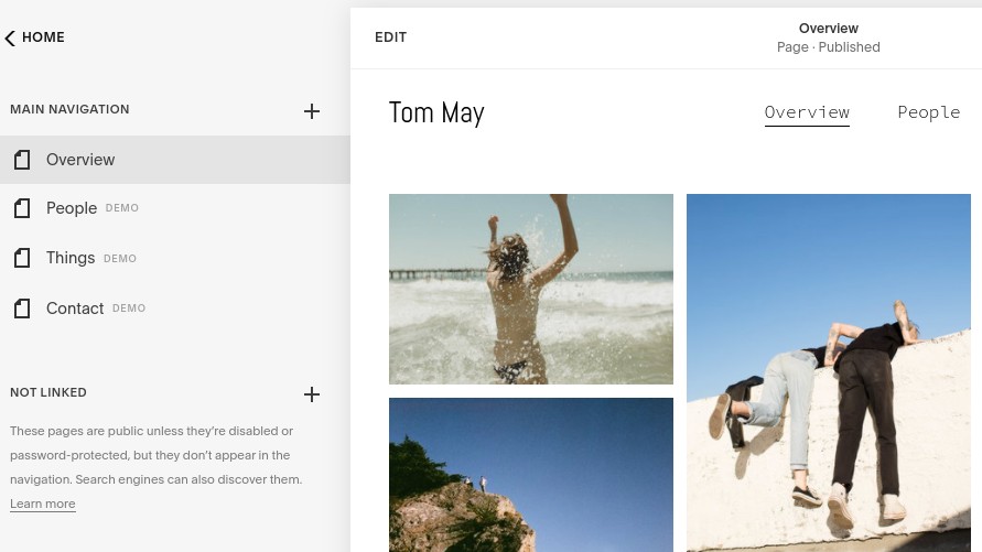 Creating a website in the Squarespace interface