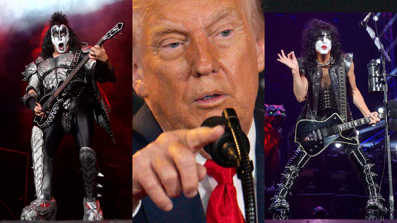 Gene Simmons and Paul Stanley onstage, plus President Trump