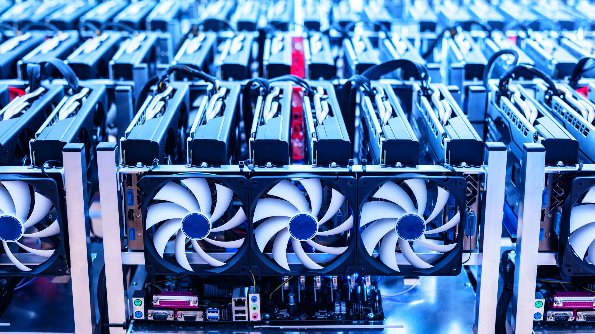 Racks of graphics cards being used for cryptocurrency mining