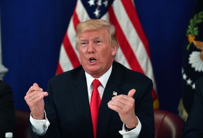 President Trump speaks during a security briefing in New Jersey