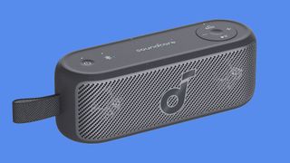 The Soundcore Motion 100 on a blue background