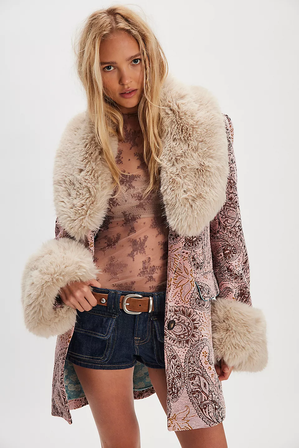 Free People, Mercer Faux Fur Collar Tailored Coat