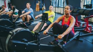 Group of people on rowing machines
