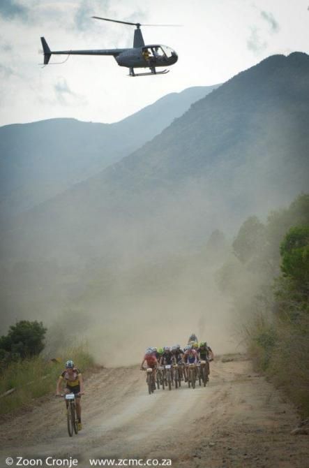 The chasing bunch hitting the first climb of the day