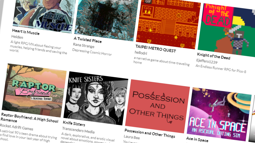 A selection of games from the itch.io queer games bundle