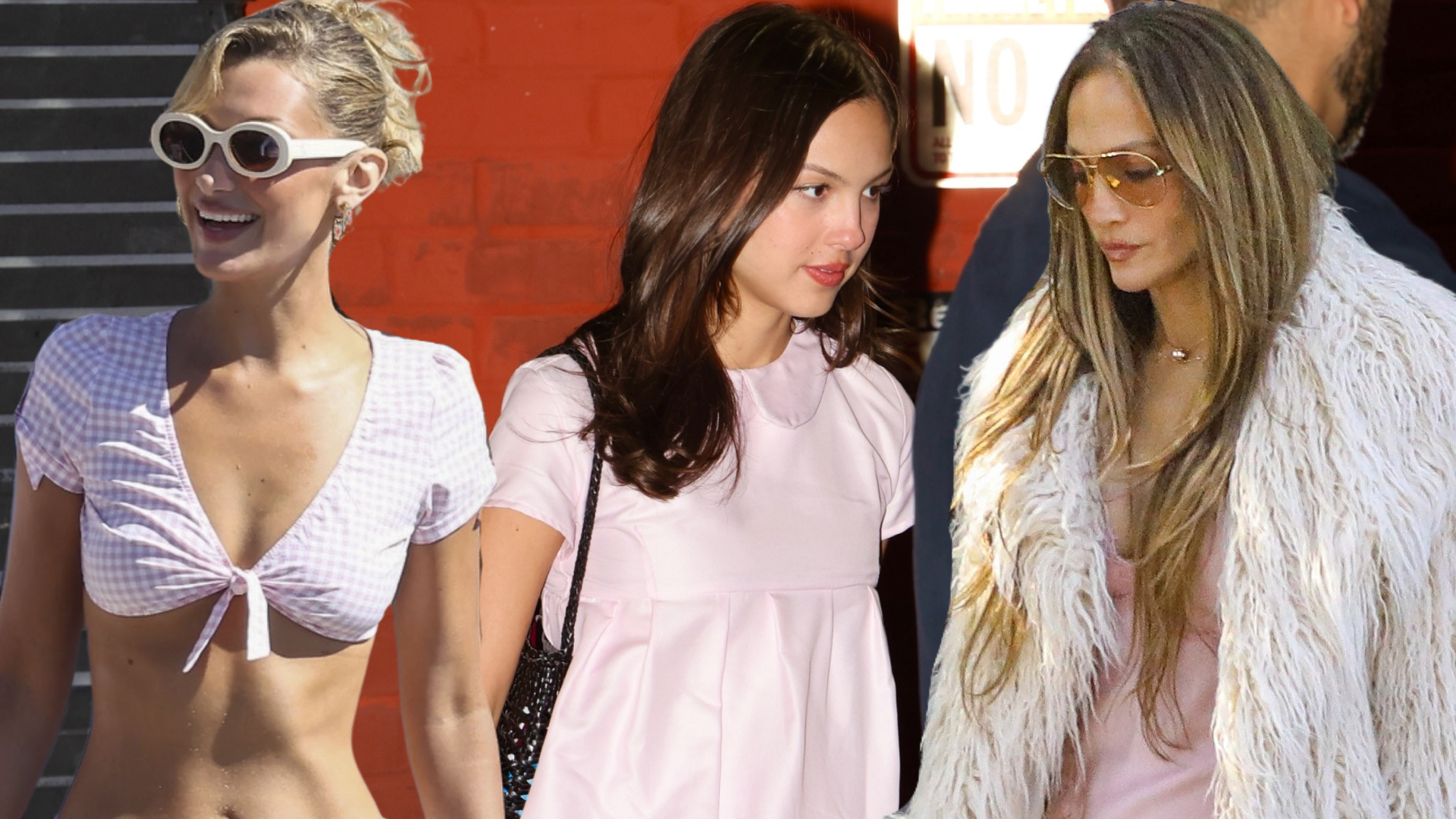 collage of celebrities wearing the peony pink color trend
