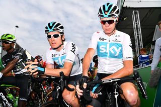 Geraint Thomas and Chris Froome (Team Sky) at the Tour of Britain stage 2 start line